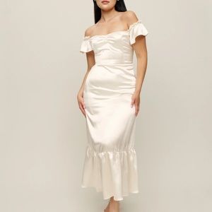 Reformation Cream Off-Shoulder Dress
